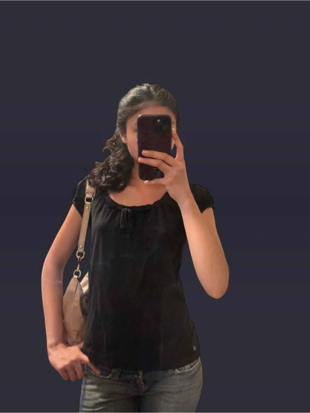 Vintage Black Short Sleeve Scoop Neck Blouse